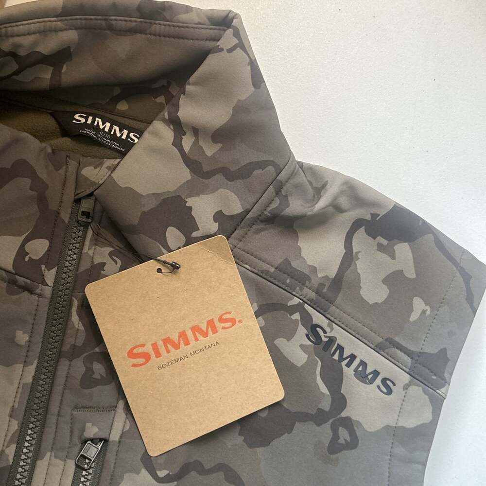 SIMMS Rogue Vest Men's XL Camo Olive Drab Full Zip Pockets Soft Shell